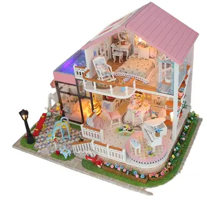 की आपूर्ति करने के लिए जीवन शैली अवधारणा दुकान बच्चे Diy लकड़ी बुद्धिमान खिलौना गुड़िया घर लघु रोशन लघु घरों
