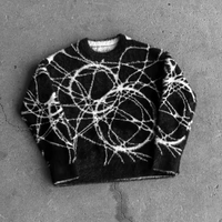 Fabricant de pulls Design personnalisé Logo Vintage Mohair Fuzzy Fur Jacquard Street Knitted Pullover Reversible Sweater Unisex