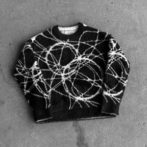 Áo Len Nhà Sản Xuất Tùy Chỉnh Thiết Kế Logo Cổ Điển Mohair Mờ Lông Jacquard Đường Phố Dệt Kim Áo Thun Có Thể Đảo Ngược Áo Len Unisex - Product Image 4