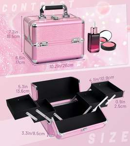 Estuche de <span class=keywords><strong>Maquillaje</strong></span> con Soporte para Brochas, Espejo LED Magnético, Estuche de Cosméticos de Viaje, Maleta de <span class=keywords><strong>Maquillaje</strong></span> con Cerradura con Llave - Product Image 2