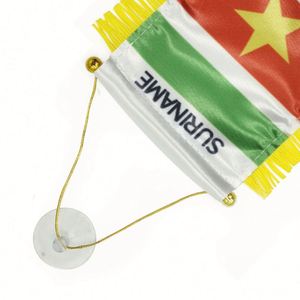 Bandera de satén personalizada para coches, mini bandera con borlas amarillas, hecha digitalmente de poliéster y plástico, para uso automotriz, bandera de satén de Surinam - Product Image 4