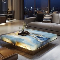 Table basse carrée en marbre naturel lumineux haut de gamme avec structure métallique minimaliste et opulente BTCT026 pour salon ou hall