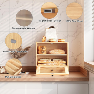 Samimi 2 katmanlı bambu mutfak tezgahı ekmek saklama kabı ev yapımı ekmekler kahve bakla için büyük kapasiteli tutucu-gümüş - Product Image 2