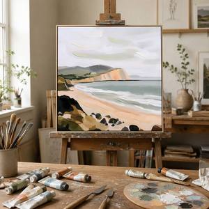Pintura Abstracta de Paisaje Costero en Oferta, Escena de Acantilados junto al Mar, Lienzo Texturizado, Arte de Pared - Product Image 6