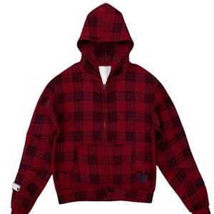 TKAN208D sérigraphie personnalisée pour hommes surdimensionné décontracté coton lourd délavé Plaid Streetwear avec poche à capuche - Product Image 2