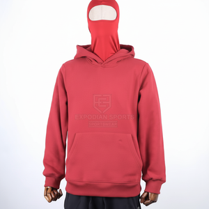 Sweat à capuche avec cagoule zippée 2 en 1 avec masque facial uni, en coton mélangé doux, pour la saison hivernale - Product Image 1