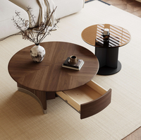 Ensemble de tables basses rondes en chêne et verre de luxe moderne, table centrale minimaliste de haute qualité pour le salon
