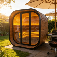 Sauna à vapeur carré extérieur pour 4 à 6 personnes, construction en épicéa carbonisé avec cadre noir, chauffage 6 kW, porte en verre trempé