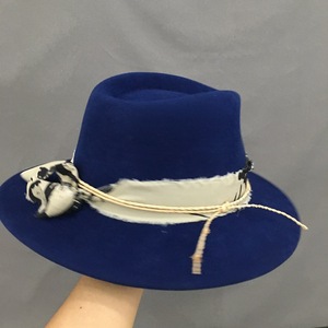 Pronto per la spedizione <span class=keywords><strong>donna</strong></span> blu 100% in feltro a tesa larga cappello fedora in feltro trilby abito da <span class=keywords><strong>donna</strong></span> cappelli <span class=keywords><strong>borsalino</strong></span> con nastro - Product Image 2