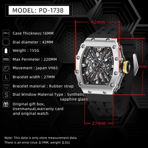 PAGANI DESIGN PD1738 Skeleton Watches Brand Quartz Watch Sapphire Stainless Steel Waterproof Watch for Men - Product Image 2