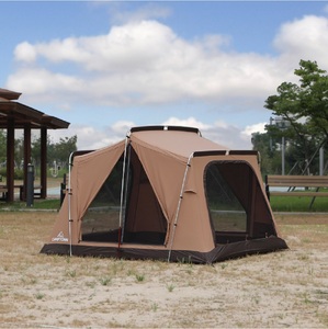 CAMPTOWN R O S E TC Tienda de campaña tipo túnel rectangular de una sola capa para 4 estaciones, impermeable 3000mm, 150D PU, con poste de aluminio y 4 puertas, color ROSE - Product Image 4