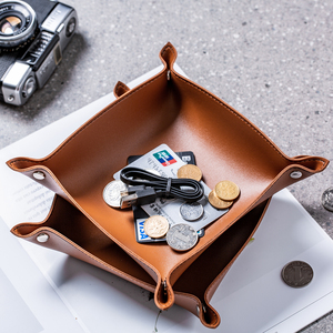 Organisateur de monnaie pliable classique, boîte à bonbons, boîte de rangement pour bijoux, plateau de rangement pour salon, maison, hôtel, décoration, voyage, en cuir véritable - Product Image 1