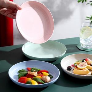 Plato de cena de paja de trigo estilo japonés de 23 cm, redondo, de color sólido, no tóxico, para carne, postres, ensaladas, frutas, verduras, uso doméstico - Product Image 4