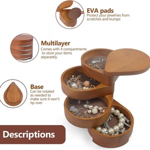 Portable 4 Layer Rotating Wooden Jewelry Storage <b>Box</b> Solid Wood Travel Organizer For Rings Necklaces <b>Earrings</b> Jewelry <b>Box</b> - Product Image 5