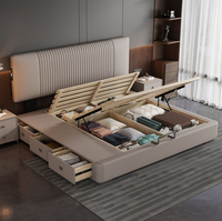 Lit de rangement moderne en cuir de haute qualité et pas cher, taille king, avec cadre en bois et lattes pour meubles de chambre à coucher