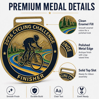 Médaille personnalisée en métal émaillé gravé avec logo, en alliage de zinc moulé sous pression, finition bronze antique, pour récompense de course cycliste, design artisanal en métal 3D
