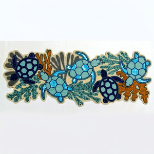 Embroidered Cotton <b>Table</b> <b>Runner</b> Sea Turtle Pattern Rustic Style Home Decor <b>Blue</b> Beige - Product Image 3