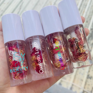 Brillo Labial DIY en Tubo con Colores y Flor de <span class=keywords><strong>Rosa</strong></span>, Vegano, Libre de Crueldad Animal, con Logotipo Personalizado, Brillo Labial Transparente Nude - Product Image 1