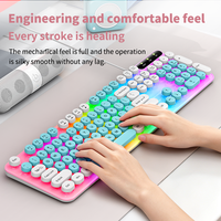 Clavier à membrane filaire BK8000 avec LED arc-en-ciel, 104 touches, touches rétro punk, ergonomique et doux pour le jeu sur ordinateur