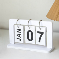 Calendrier perpétuel en métal, calendrier de bureau à feuilles mobiles en acier inoxydable, base en cuir, affichage de la date, pour le bureau, la maison, décoration, cadeau