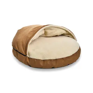 宠物床垫大尺寸豪华圆形柔软毛绒洞穴宠物狗床带兜帽床防水狗
