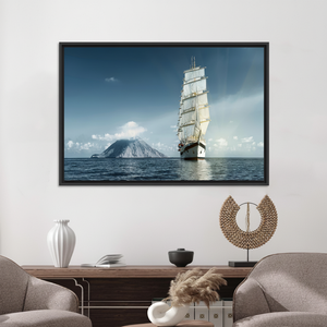 Sailing Ship Tempered Glass Wall Art: Coastal Printed Canvas Decor,<b>BLACK</b> <b>FRAMED</b> CANVAS - Product Image 3
