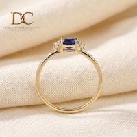 Nouvelle bague artisanale en or jaune massif 14 carats avec diamant cultivé en laboratoire et saphir bleu royal, bijoux fins pour femmes, certifiés IGI
