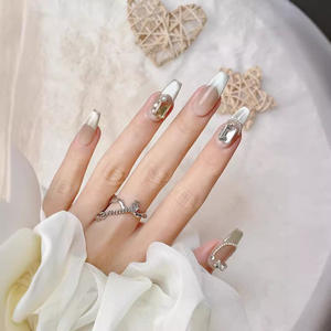 <span class=keywords><strong>Ongles</strong></span> press-on translucides style français œil de chat, faits main, avec nœud décoratif, <span class=keywords><strong>colle</strong></span> gel pour application facile sur les doigts – Vente chaude - Product Image 2