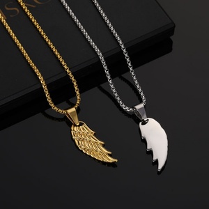 Custom Stainless Steel Gold Feather <b>Angel</b> Wing Necklace Pendant - Product Image 4