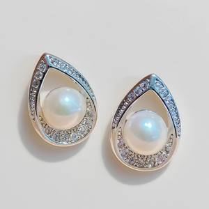 DIY Pearl Accessories S925 <b>Silver</b> <b>Stud</b> Earrings with 8-9mm Round Beads Empty Earnail Tray Fashion <b>Silver</b> Jewelry - Product Image 2