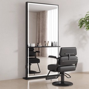 Nouveau miroir de barbier de luxe avec éclairage, simple ou double, sur pied, pleine longueur, spécial salon de coiffure, en acier inoxydable - Product Image 5