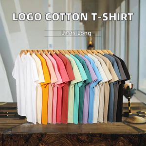 شعار مخصص 300Gsm قطن عادي تي شيرت محبوك قطن قصير الأكمام عارضة الشارع طباعة سوداء سميكة فارغة - Product Image 2