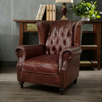 Fauteuil Chesterfield personnalisé en cuir véritable marron vintage, capitonné de luxe, pour salon, chambre, bureau à domicile