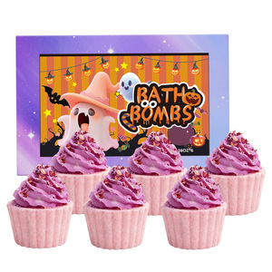 Coffret Cadeau <span class=keywords><strong>de</strong></span> Bombes <span class=keywords><strong>de</strong></span> Bain Personnalisées Halloween Cupcake, 6 Pièces, 600g, Fait Main à Base <span class=keywords><strong>de</strong></span> Plantes, Violet, avec Fleurs Séchées et Boules Effervescentes - Product Image 1