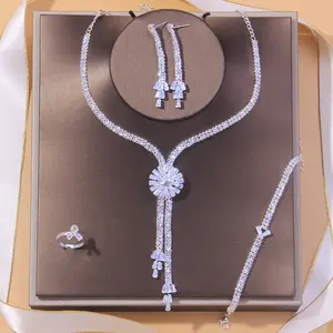 Cross -border Flower CZ Necklace Set Light Luxury Bride Jewelry Set European And American Jewelry Women Jewelry Set