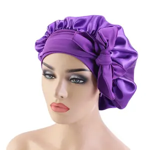 HZO-18146 Women Sleep Turban Hat Satin Bonnet with Adjustable Ties and Edge Protection for Long Hair, Braids