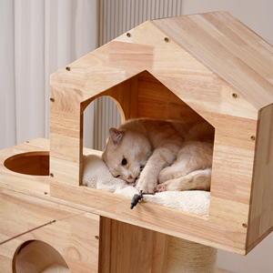 Modern Real Solid Rubber Wood Large <strong>Cat</strong> Tree House Castle <strong>Big</strong> Enclosed Bed House Condo Scratcher Ladder for Multiple <strong>Cats</strong> - Product Image 3