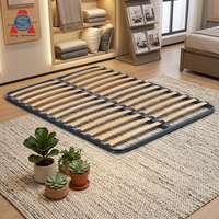 Cadre de lit en acier inoxydable avec sommier à lattes en bois de hêtre Queen, finition textile, robuste et durable, composant de mobilier, pièce de rechange en gros