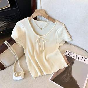 패셔너블한 여성 의류 심플한 여성용 상의 모던하고 쿨한 반팔 티셔츠 - Product Image 3