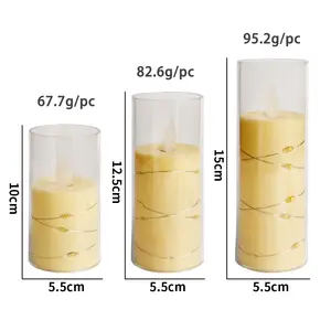 Ensemble de 3 bougies à DEL en verre transparent pour décoration de mariage Lumières à tête vacillante Bougies à DEL de luxe avec guirlande lumineuse