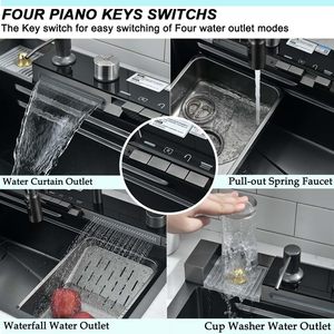 อ่างล้างจานอัจฉริยะ SUS304 พร้อมก๊อกน้ำแบบน้ำตกอเนกประสงค์ อ่างคู่ พร้อมตัวเร่งปฏิกิริยาสำหรับกำจัดสารตกค้างจากยาฆ่าแมลง - Product Image 6