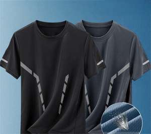เสื้อยืดผ้าไอซ์ซิลค์สำหรับผู้ชาย, เสื้อกีฬาแขนสั้นแห้งเร็วเสื้อเทรนนิ่งใส่วิ่งลำลองฤดูร้อน - Product Image 2