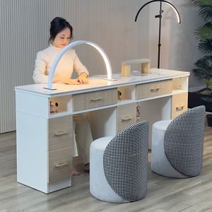 Table de manucure moderne de luxe léger avec aspirateur haute puissance, pour trois personnes, avec chaises, le favori des influenceurs - Product Image 4