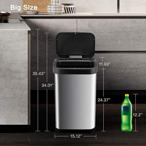 Vente en gros de poubelle intelligente à capteur en acier inoxydable de 13 gallons, poubelle automatique sans contact pour l'intérieur, poubelle ménagère - Product Image 4