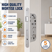 Loquet Réversible Personnalisé Norme Européenne 5572 Silencieux Entièrement en Acier Inoxydable SUS304 Nickelé Corps de Serrure à 3 Portes pour Portes en Bois