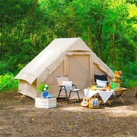 17.28 ㎡   Tente de camping gonflable kaki avec séparateur, 360x480x230cm, tente pneumatique en polyester et coton imperméable 5000mm