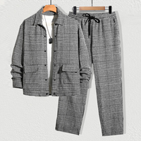 Ensemble Homme Manteau et Pantalon Décontracté Chic Rétro Pied-de-Poule, Veste Business Tendance pour l'Automne et l'Hiver