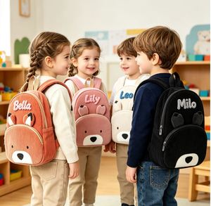 Custom Name Embroidery Corduroy Bear Kids Backpack Cartoon Large Capacity Kindergarten Preschool <b>Toddler</b> School <b>Bag</b> - Product Image 1