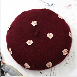 Boina <span class=keywords><strong>de</strong></span> punto con decoración <span class=keywords><strong>de</strong></span> diamantes y flores para mujer, sombrero plano cálido <span class=keywords><strong>de</strong></span> lana con <span class=keywords><strong>calabaza</strong></span>, sombrero <span class=keywords><strong>de</strong></span> pintor con cuentas - Product Image 6