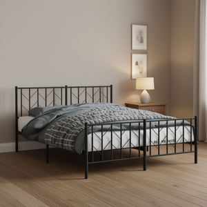 <b>Black</b> Powder Coated Steel King Size Bed <b>Frame</b> Metal Beds Industrial Bedroom Furniture - Product Image 2